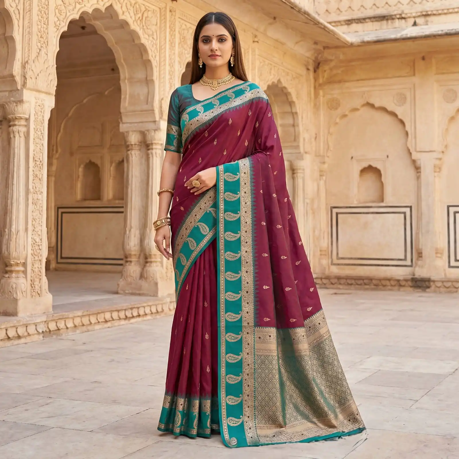 MB 187 Maroon in Soft Banarasi Zari Work & Lace Work Saree . Available at ₹2049 only. Delivery 4-6 Working Days. Shop now. | Bollywood Sarees, Creative Sarees, Designer Sarees, Embroidered Sarees, Ethnic Saree, Modern Digital sarees, Party Wear Sarees, Sarees
