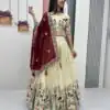 Maroon Tissue Silk Lace Thread Work Lehenga Choli