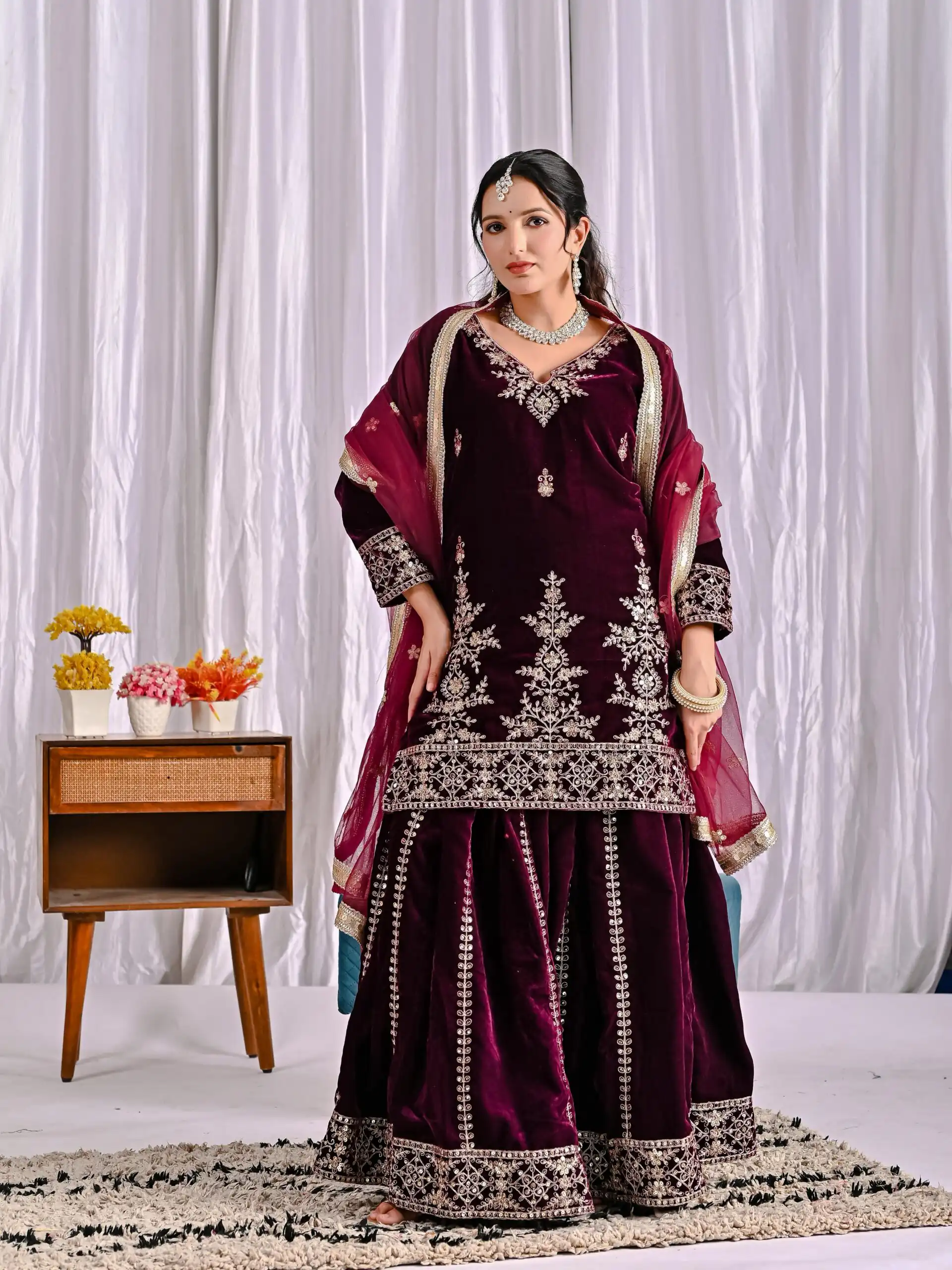 ND 5052 Maroon Viscous Velvet Salwar Suit Perfect for Wedding, Party, Reception, Eid, Temple Visit – . Introductory Price ₹2149. Delivery 4-6 Working | Jump Suits, Straight Suits, Casual Suits, Creative suits, Designer Suits, Palazzo Suits, Party Wear Suits, Patiala Suits, Salwar suit