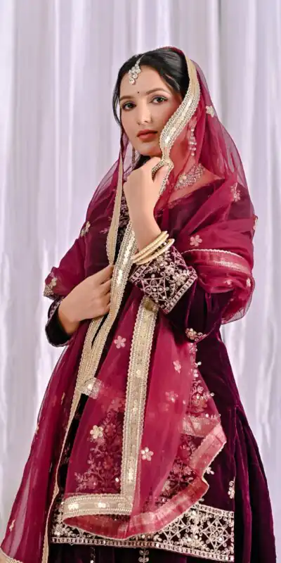 ND 5052 Maroon Viscous Velvet Salwar Suit Perfect for Wedding, Party, Reception, Eid, Temple Visit – . Introductory Price ₹2149. Delivery 4-6 Working | Jump Suits, Straight Suits, Casual Suits, Creative suits, Designer Suits, Palazzo Suits, Party Wear Suits, Patiala Suits, Salwar suit