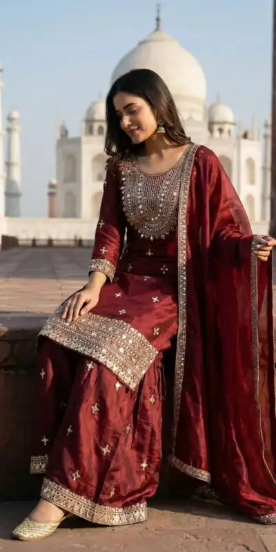ZSR 3160 Maroon Zimmy Silk Salwar Suit with Embroidery Work & Mirror Work. Grab it for ₹2399. Delivery 4-6 Working Days. Shop now. | Jump Suits, Straight Suits, Casual Suits, Creative suits, Designer Suits, Palazzo Suits, Party Wear Suits, Patiala Suits, Salwar suit