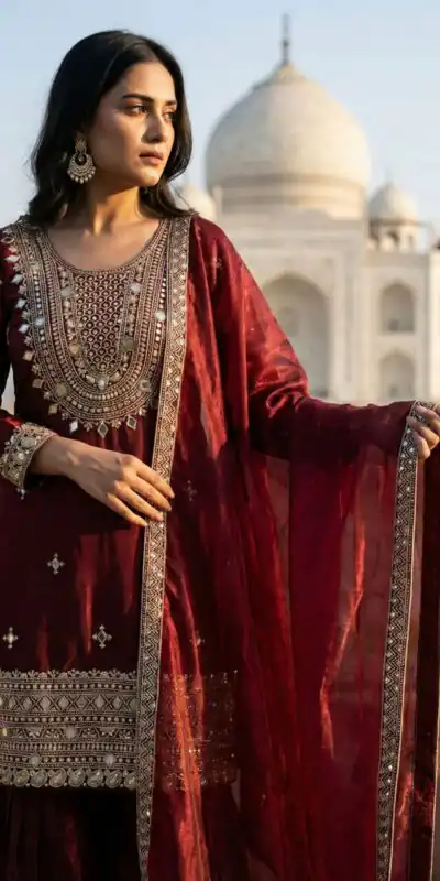 ZSR 3160 Maroon Zimmy Silk Salwar Suit with Embroidery Work & Mirror Work. Grab it for ₹2399. Delivery 4-6 Working Days. Shop now. | Jump Suits, Straight Suits, Casual Suits, Creative suits, Designer Suits, Palazzo Suits, Party Wear Suits, Patiala Suits, Salwar suit