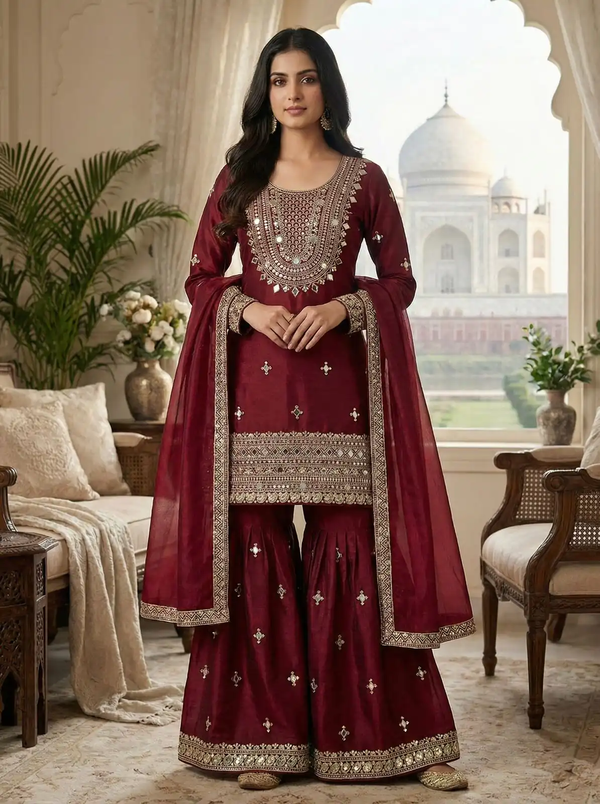 ZSR 3160 Maroon Zimmy Silk Salwar Suit with Embroidery Work & Mirror Work. Grab it for ₹2399. Delivery 4-6 Working Days. Shop now. | Jump Suits, Straight Suits, Casual Suits, Creative suits, Designer Suits, Palazzo Suits, Party Wear Suits, Patiala Suits, Salwar suit