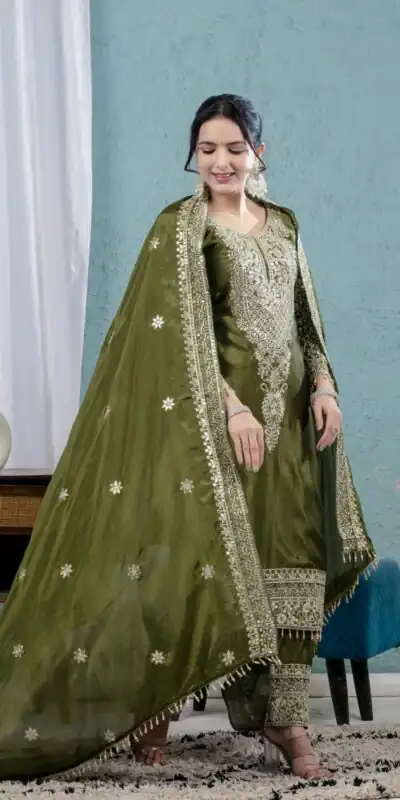 MF 444 Mehandi Chnnon Silk Salwar Suit with Lace Work & Embroidery Work. Introductory Price ₹2099. Delivery 4-6 Working Days. Shop now. | Jump Suits, Straight Suits, Casual Suits, Creative suits, Designer Suits, Palazzo Suits, Party Wear Suits, Patiala Suits, Salwar suit