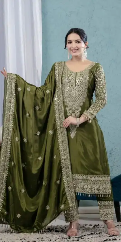 MF 444 Mehandi Chnnon Silk Salwar Suit with Lace Work & Embroidery Work. Introductory Price ₹2099. Delivery 4-6 Working Days. Shop now. | Jump Suits, Straight Suits, Casual Suits, Creative suits, Designer Suits, Palazzo Suits, Party Wear Suits, Patiala Suits, Salwar suit