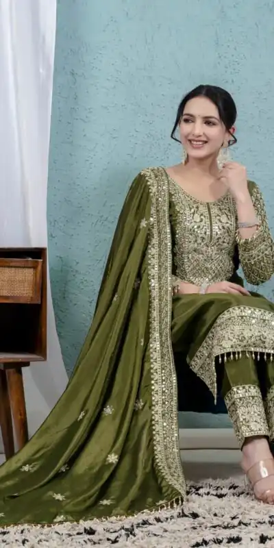 MF 444 Mehandi Chnnon Silk Salwar Suit with Lace Work & Embroidery Work. Introductory Price ₹2099. Delivery 4-6 Working Days. Shop now. | Jump Suits, Straight Suits, Casual Suits, Creative suits, Designer Suits, Palazzo Suits, Party Wear Suits, Patiala Suits, Salwar suit