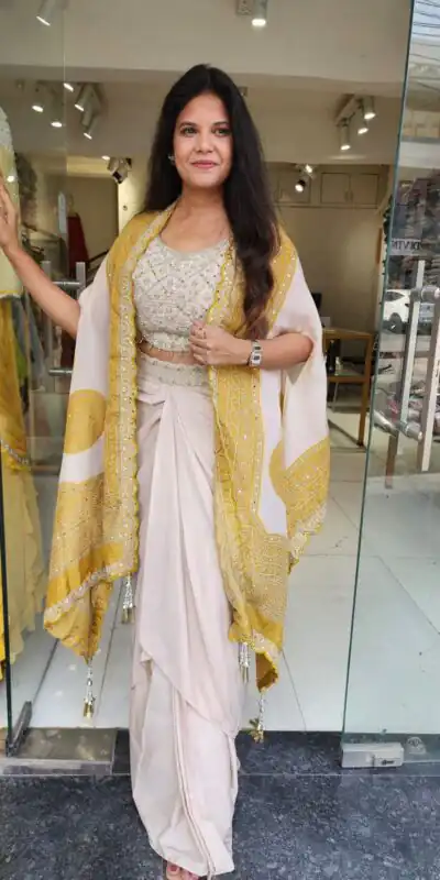 BB 53 Mustered Crap Silk Dhoti Suit. Perfect for Wedding, Party, Anniversary, Holi, Temple Visit – Available at ₹2599 only. Delivery 4-6 Working Days. | Jump Suits, Straight Suits, Casual Suits, Creative suits, Designer Suits, Palazzo Suits, Party Wear Suits, Patiala Suits, Salwar suit