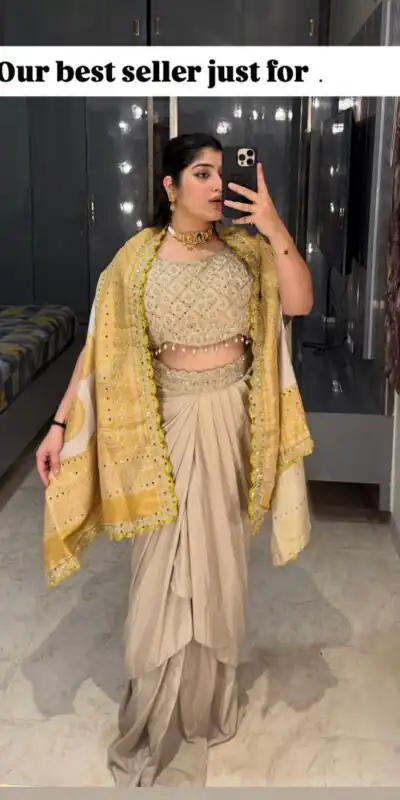 BB 53 Mustered Crap Silk Dhoti Suit. Perfect for Wedding, Party, Anniversary, Holi, Temple Visit – Available at ₹2599 only. Delivery 4-6 Working Days. | Jump Suits, Straight Suits, Casual Suits, Creative suits, Designer Suits, Palazzo Suits, Party Wear Suits, Patiala Suits, Salwar suit