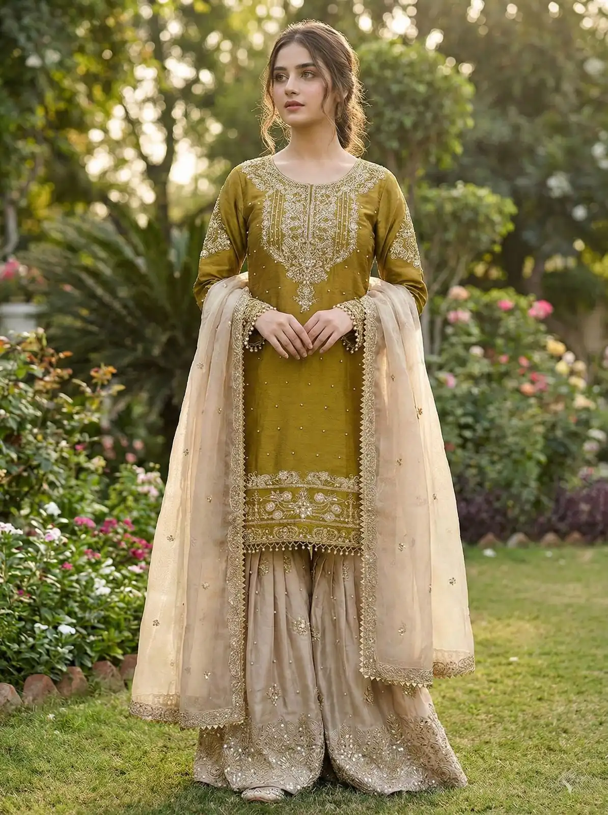 SR 1694 Mustered Organza Silk Salwar Suit with Embroidery Work & Lace Work. Exclusive Offer ₹1999. Delivery 4-6 Working Days. Shop now. | Jump Suits, Straight Suits, Casual Suits, Creative suits, Designer Suits, Palazzo Suits, Party Wear Suits, Patiala Suits, Salwar suit