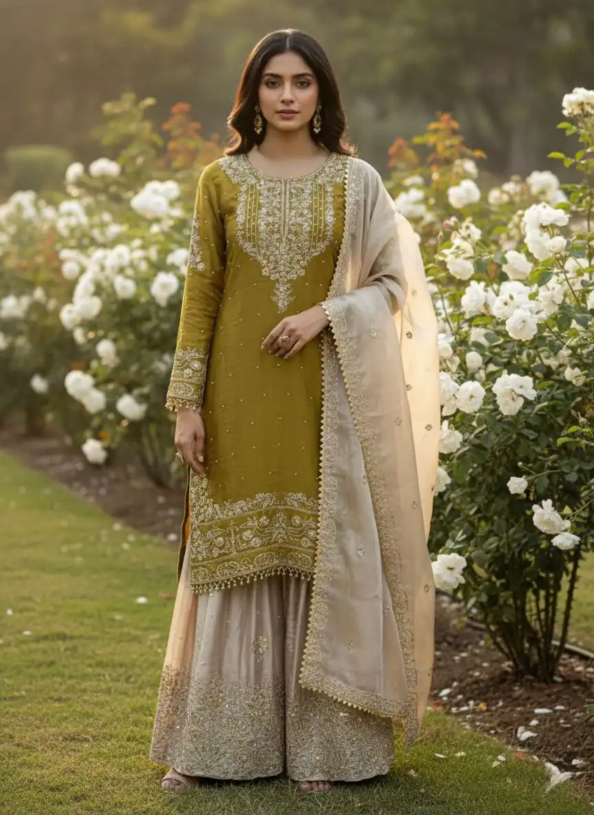 SR 1694 Mustered Organza Silk Salwar Suit with Embroidery Work & Lace Work. Exclusive Offer ₹1999. Delivery 4-6 Working Days. Shop now. | Jump Suits, Straight Suits, Casual Suits, Creative suits, Designer Suits, Palazzo Suits, Party Wear Suits, Patiala Suits, Salwar suit