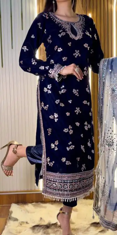ST 1154 Navy Blue in 9000 Velvet Embroidery Work & Lace Work Salwar Suit . Now at just ₹2049. Delivery 4-6 Working Days. Shop now. | Jump Suits, Straight Suits, Casual Suits, Creative suits, Designer Suits, Palazzo Suits, Party Wear Suits, Patiala Suits, Salwar suit