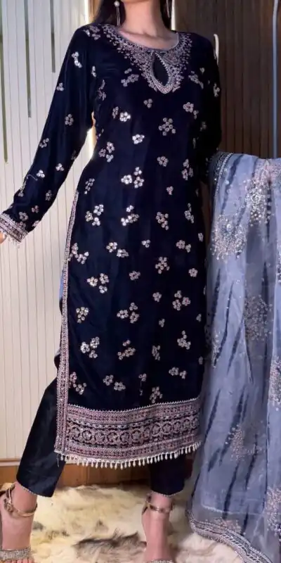 ST 1154 Navy Blue in 9000 Velvet Embroidery Work & Lace Work Salwar Suit . Now at just ₹2049. Delivery 4-6 Working Days. Shop now. | Jump Suits, Straight Suits, Casual Suits, Creative suits, Designer Suits, Palazzo Suits, Party Wear Suits, Patiala Suits, Salwar suit