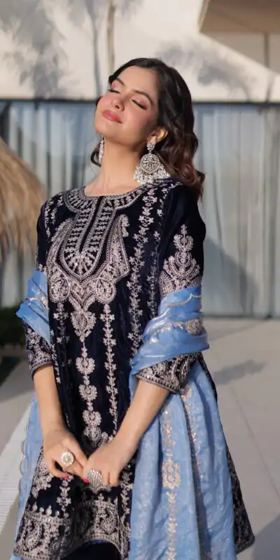 KA 1228 Navy Blue 9000 Velvet Salwar Suit Perfect for Wedding, Party, Diwali, Holi, Traditional Day – . Get it for ₹3049. Delivery 4-6 Working Days. Shop | Jump Suits, Straight Suits, Tops & Bottoms, Track Suits, Trendy Wear, Casual Suits, Creative suits, Designer Suits, Palazzo Suits, Party Wear Suits, Patiala Suits, Salwar suit