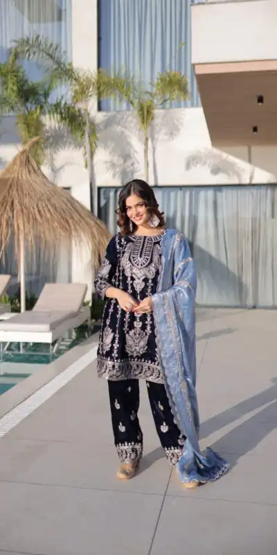 KA 1228 Navy Blue 9000 Velvet Salwar Suit Perfect for Wedding, Party, Diwali, Holi, Traditional Day – . Get it for ₹3049. Delivery 4-6 Working Days. Shop | Jump Suits, Straight Suits, Tops & Bottoms, Track Suits, Trendy Wear, Casual Suits, Creative suits, Designer Suits, Palazzo Suits, Party Wear Suits, Patiala Suits, Salwar suit