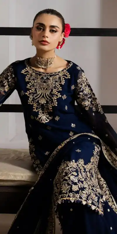 LG 2061 Navy Blue Organza Silk Salwar Suit with Embroidery Work. Exclusive Offer ₹2499. Delivery 4-6 Working Days. Shop now. | Jump Suits, Straight Suits, Casual Suits, Creative suits, Designer Suits, Palazzo Suits, Party Wear Suits, Patiala Suits, Salwar suit