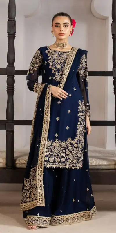 LG 2061 Navy Blue Organza Silk Salwar Suit with Embroidery Work. Exclusive Offer ₹2499. Delivery 4-6 Working Days. Shop now. | Jump Suits, Straight Suits, Casual Suits, Creative suits, Designer Suits, Palazzo Suits, Party Wear Suits, Patiala Suits, Salwar suit