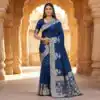 MB 25 GAJRAJ Navy Blue in Pure Banarasi Silk Zari Work & Lace Work Saree . Introductory Price ₹1899. Delivery 4-6 Working Days. Shop now. | Bollywood Sarees, Creative Sarees, Designer Sarees, Embroidered Sarees, Ethnic Saree, Modern Digital sarees, Party Wear Sarees, Sarees