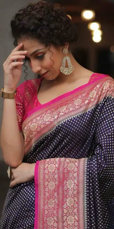 KPR 279 Navy Blue Soft Lichi Silk Saree Perfect for Wedding, Party, Raksha Bandhan, Sangeet, Eid – . Get it for ₹1349. Delivery 4-6 Working Days. | Bollywood Sarees, Creative Sarees, Designer Sarees, Embroidered Sarees, Ethnic Saree, Modern Digital sarees, Party Wear Sarees, Sarees