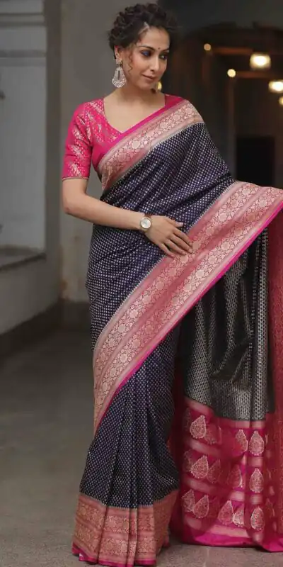 KPR 279 Navy Blue Soft Lichi Silk Saree Perfect for Wedding, Party, Raksha Bandhan, Sangeet, Eid – . Get it for ₹1349. Delivery 4-6 Working Days. | Bollywood Sarees, Creative Sarees, Designer Sarees, Embroidered Sarees, Ethnic Saree, Modern Digital sarees, Party Wear Sarees, Sarees