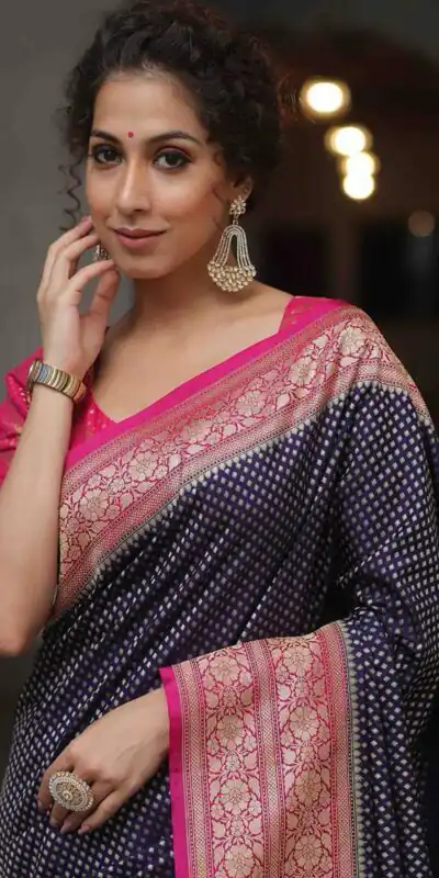 KPR 279 Navy Blue Soft Lichi Silk Saree Perfect for Wedding, Party, Raksha Bandhan, Sangeet, Eid – . Get it for ₹1349. Delivery 4-6 Working Days. | Bollywood Sarees, Creative Sarees, Designer Sarees, Embroidered Sarees, Ethnic Saree, Modern Digital sarees, Party Wear Sarees, Sarees