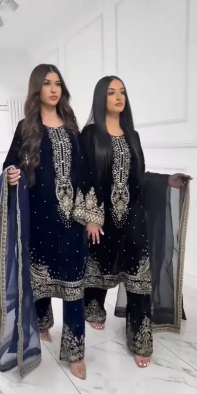 AD 222 Navy Blue Viscose Velvet Salwar Suit with Embroidery Work & Lace Work. Best Price ₹2099. Delivery 4-6 Working Days. Shop now. | Jump Suits, Straight Suits, Casual Suits, Creative suits, Designer Suits, Palazzo Suits, Party Wear Suits, Patiala Suits, Salwar suit