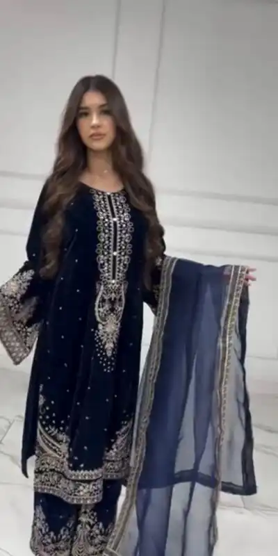 AD 222 Navy Blue Viscose Velvet Salwar Suit with Embroidery Work & Lace Work. Best Price ₹2099. Delivery 4-6 Working Days. Shop now. | Jump Suits, Straight Suits, Casual Suits, Creative suits, Designer Suits, Palazzo Suits, Party Wear Suits, Patiala Suits, Salwar suit