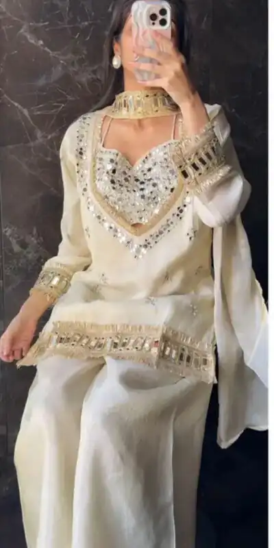 SRK 5326 Off White Fendy Silk Salwar Suit with Mirror Work & Lace Work. Affordable Price ₹2399. Delivery 4-6 Working Days. Shop now. | Jump Suits, Straight Suits, Casual Suits, Creative suits, Designer Suits, Palazzo Suits, Party Wear Suits, Patiala Suits, Salwar suit