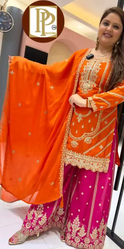 ND 5033 Orange Chinon Silk Salwar Suit with Embroidery Work & Lace Work. Affordable Price ₹2149. Delivery 4-6 Working Days. Shop now. | Jump Suits, Straight Suits, Casual Suits, Creative suits, Designer Suits, Palazzo Suits, Party Wear Suits, Patiala Suits, Salwar suit