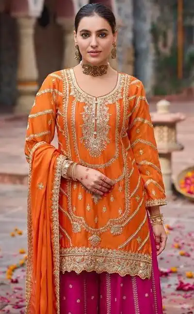 RTC 5969 Orange Chinon silk Salwar Suit Perfect for Wedding, Party, Family Gatherings, Karwa Chauth, Bridal Wear – . Available at ₹2149 only. Deliver | Jump Suits, Straight Suits, Casual Suits, Creative suits, Designer Suits, Palazzo Suits, Party Wear Suits, Patiala Suits, Salwar suit