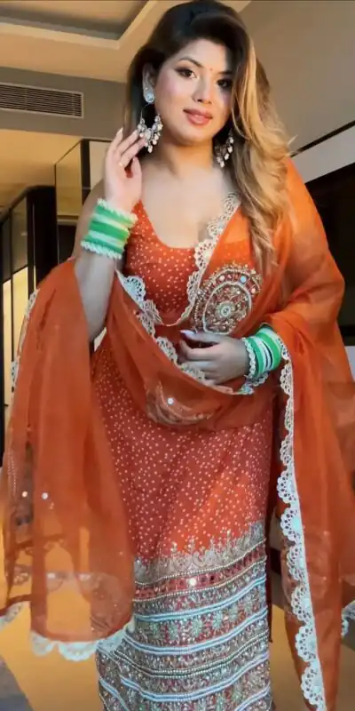 ST 1142 Orange Faux Georgette Salwar Suit with Mirror Work & Embroidery Work. Introductory Price ₹2449. Delivery 4-6 Working Days. Shop now. | Jump Suits, Straight Suits, Casual Suits, Creative suits, Designer Suits, Palazzo Suits, Party Wear Suits, Patiala Suits, Salwar suit