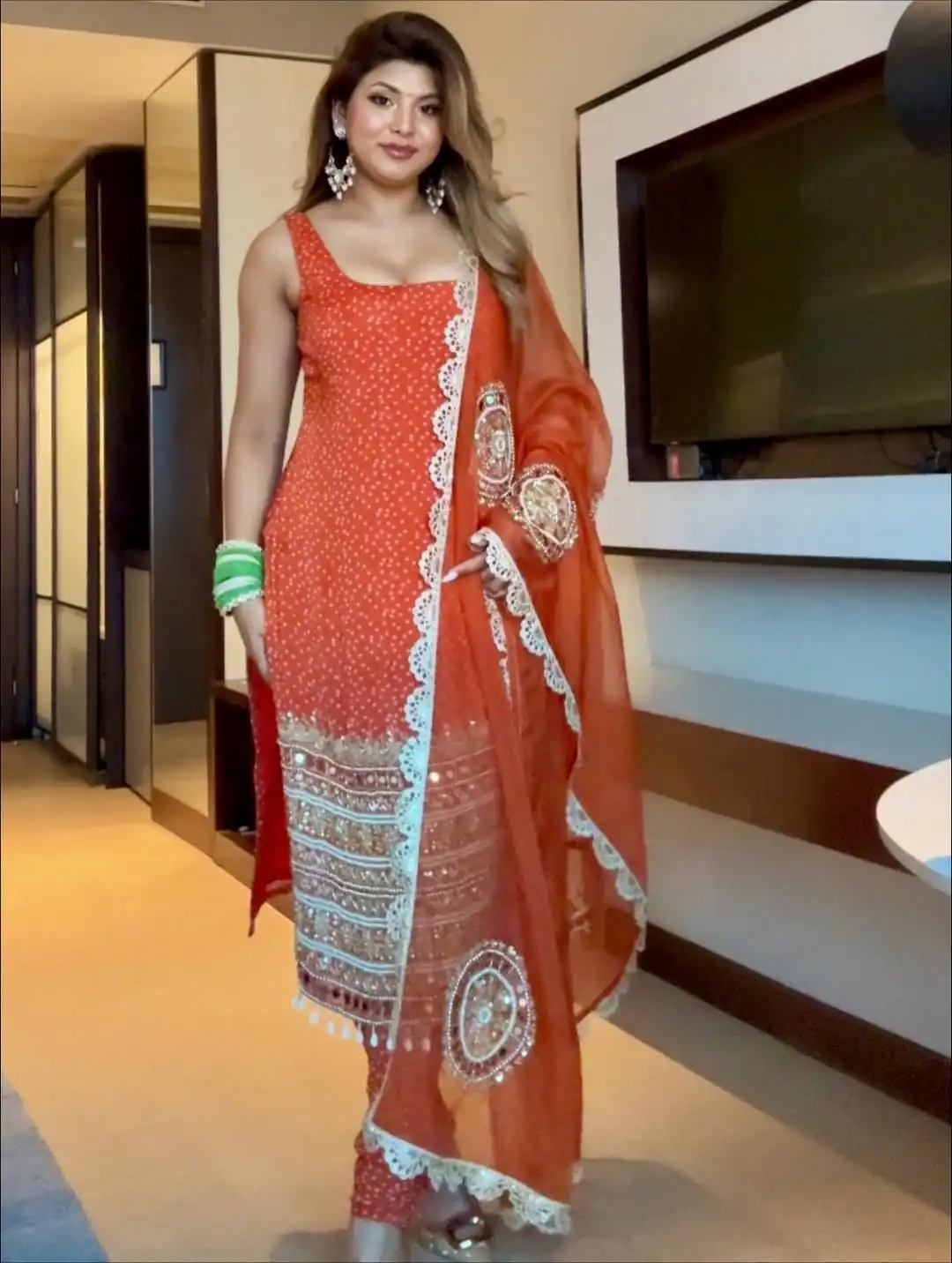 ST 1142 Orange Faux Georgette Salwar Suit with Mirror Work & Embroidery Work. Introductory Price ₹2449. Delivery 4-6 Working Days. Shop now. | Jump Suits, Straight Suits, Casual Suits, Creative suits, Designer Suits, Palazzo Suits, Party Wear Suits, Patiala Suits, Salwar suit