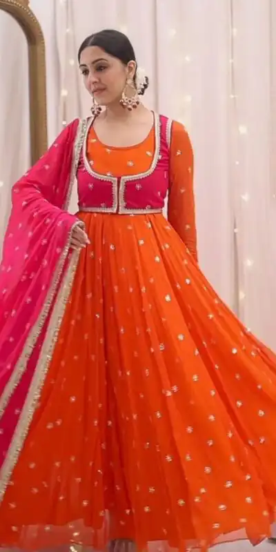 KD 1518 Orange Faux Georgette Salwar Suit Perfect for Wedding, Party, Raksha Bandhan, Housewarming, Bridal Wear – . Available at ₹2099 only. Delivery | Jump Suits, Straight Suits, Casual Suits, Creative suits, Designer Suits, Palazzo Suits, Party Wear Suits, Patiala Suits, Salwar suit