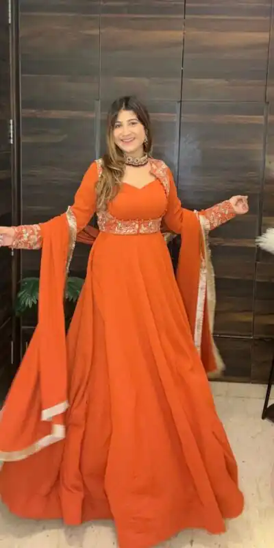 MF 496 Orange Faux Georgette Salwar Suit with Lace Work & Embroidery Work. Special Price ₹2449. Delivery 4-6 Working Days. Shop now. | Jump Suits, Straight Suits, Casual Suits, Creative suits, Designer Suits, Palazzo Suits, Party Wear Suits, Patiala Suits, Salwar suit