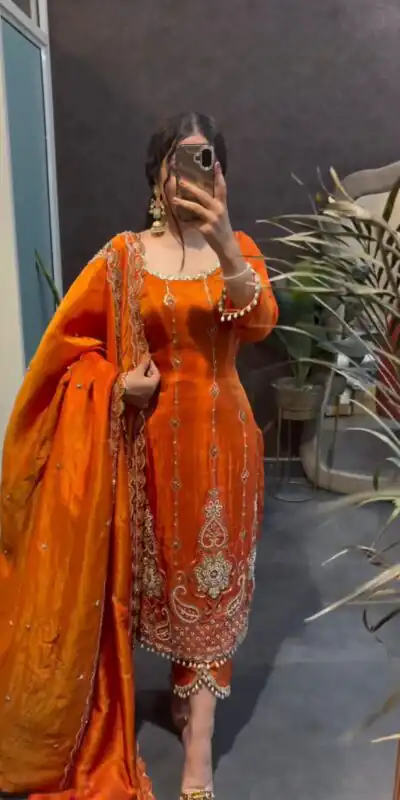 RTC 5970 Orange Fendy Silk Salwar Suit with Cut Work & Lace Work. Exclusive Offer ₹2399. Delivery 4-6 Working Days. Shop now. | Jump Suits, Straight Suits, Casual Suits, Creative suits, Designer Suits, Palazzo Suits, Party Wear Suits, Patiala Suits, Salwar suit