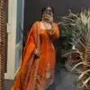 Orange Fendy Silk Thread Work Salwar Suit