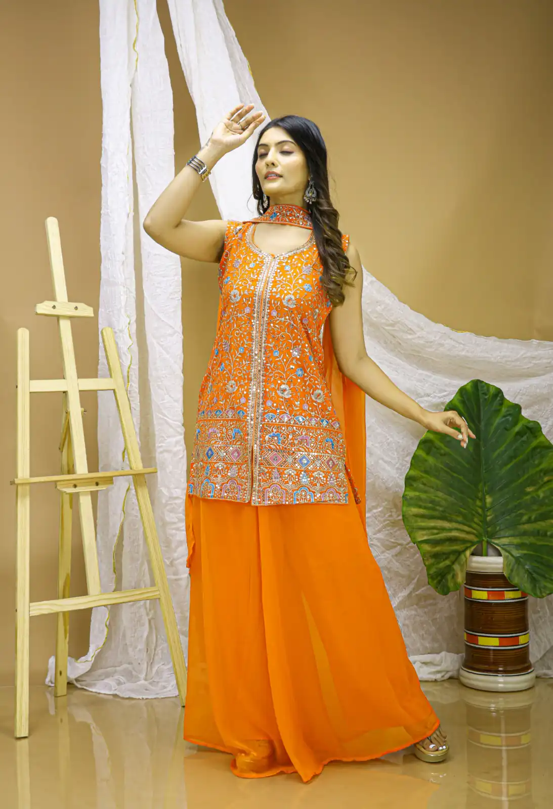 FE 124 Orange Color Georgette Salwar Suit with Embroidery Work. Introductory Price ₹1999. Delivery 4-6 Working Days. Shop now. | Jump Suits, Straight Suits, Casual Suits, Creative suits, Designer Suits, Palazzo Suits, Party Wear Suits, Patiala Suits, Salwar suit