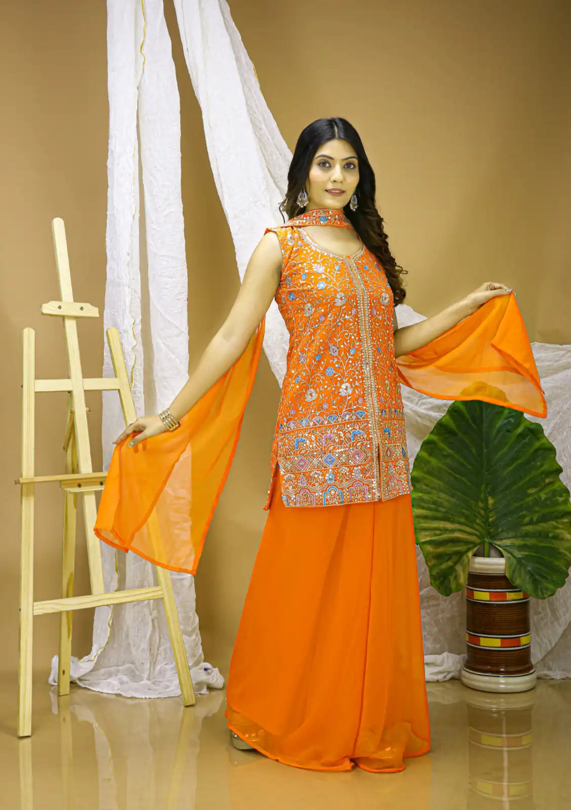 FE 124 Orange Color Georgette Salwar Suit with Embroidery Work. Introductory Price ₹1999. Delivery 4-6 Working Days. Shop now. | Jump Suits, Straight Suits, Casual Suits, Creative suits, Designer Suits, Palazzo Suits, Party Wear Suits, Patiala Suits, Salwar suit