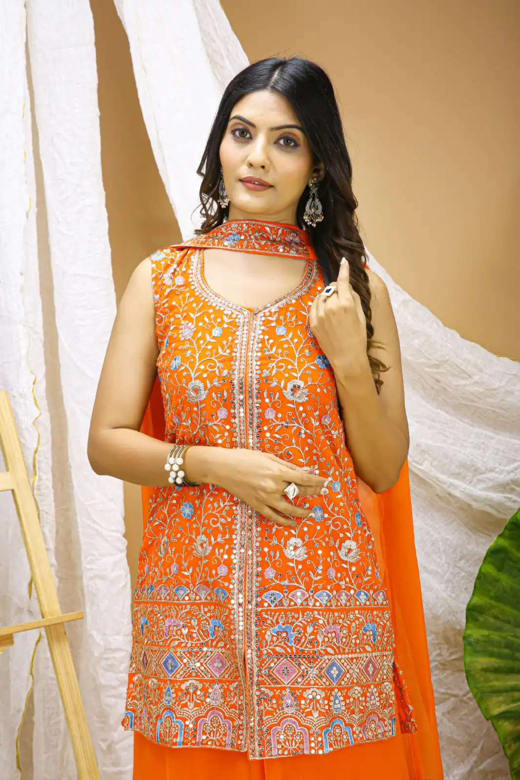 FE 124 Orange Color Georgette Salwar Suit with Embroidery Work. Introductory Price ₹1999. Delivery 4-6 Working Days. Shop now. | Jump Suits, Straight Suits, Casual Suits, Creative suits, Designer Suits, Palazzo Suits, Party Wear Suits, Patiala Suits, Salwar suit