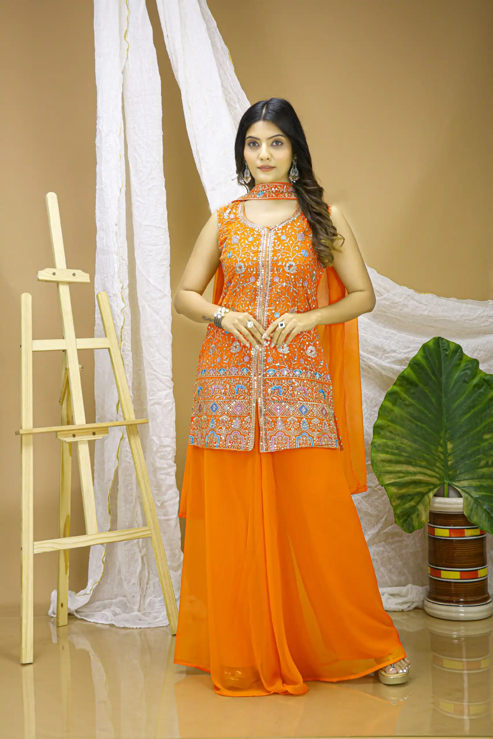 FE 124 Orange Color Georgette Salwar Suit with Embroidery Work. Introductory Price ₹1999. Delivery 4-6 Working Days. Shop now. | Jump Suits, Straight Suits, Casual Suits, Creative suits, Designer Suits, Palazzo Suits, Party Wear Suits, Patiala Suits, Salwar suit