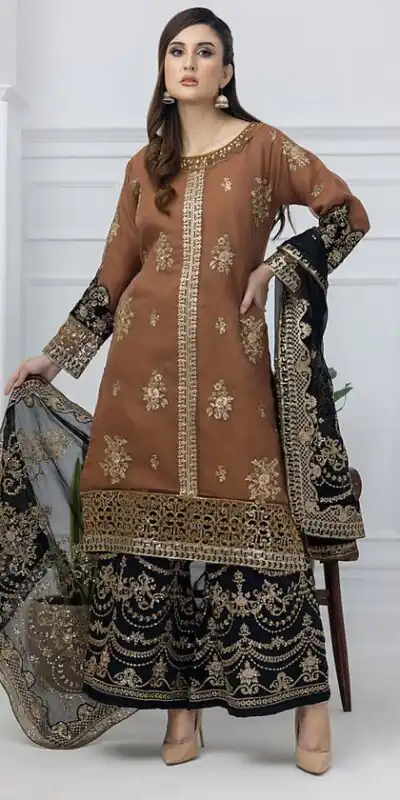 ST 1161 Orange Nylon Twil Net Salwar Suit with Embroidery Work. Available at ₹2149 only. Delivery 4-6 Working Days. Shop now. | Jump Suits, Straight Suits, Casual Suits, Creative suits, Designer Suits, Palazzo Suits, Party Wear Suits, Patiala Suits, Salwar suit