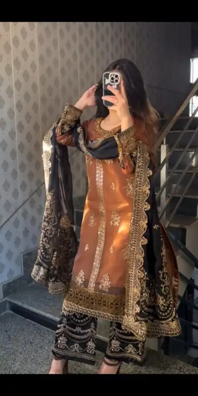 ST 1161 Orange Nylon Twil Net Salwar Suit with Embroidery Work. Available at ₹2149 only. Delivery 4-6 Working Days. Shop now. | Jump Suits, Straight Suits, Casual Suits, Creative suits, Designer Suits, Palazzo Suits, Party Wear Suits, Patiala Suits, Salwar suit