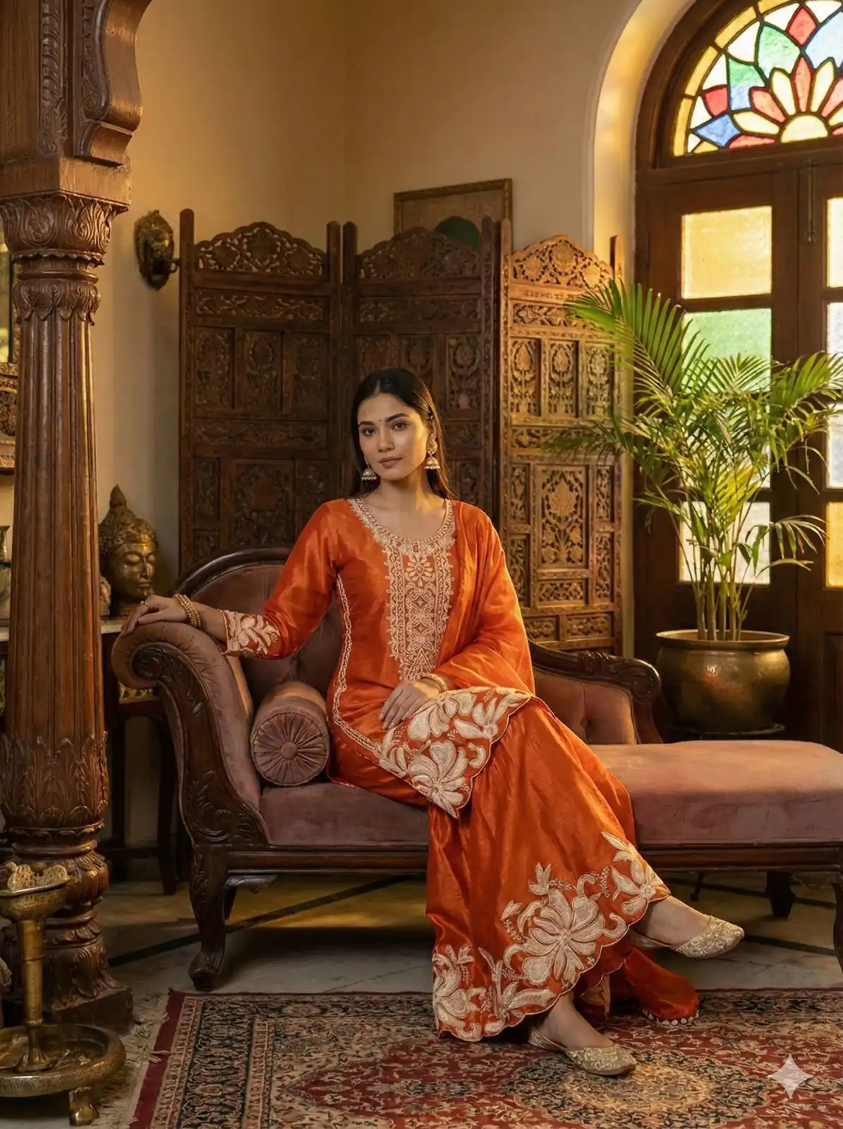 BE 442 Orange Organza Silk Salwar Suit with Embroidery Work & Cowrie Work. Grab it for ₹2049. Delivery 4-6 Working Days. Shop now. | Jump Suits, Straight Suits, Casual Suits, Creative suits, Designer Suits, Palazzo Suits, Party Wear Suits, Patiala Suits, Salwar suit