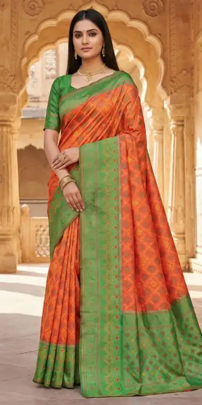 MB 6088 Orange Color Lace Work & Zari Work Sareein Pochampalli Silk. Best Price ₹2049. Delivery 4-6 Working Days. Shop now. | Bollywood Sarees, Creative Sarees, Designer Sarees, Embroidered Sarees, Ethnic Saree, Modern Digital sarees, Party Wear Sarees, Sarees