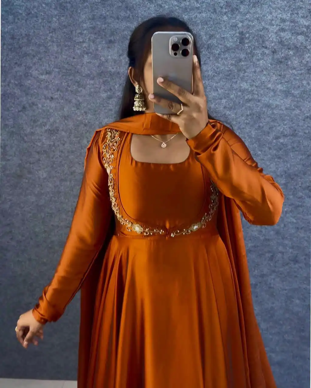 MF 888 Orange Rangoli Silk Gown with Lace Border & Lace Work. Available at ₹1649 only. Delivery 4-6 Working Days. Shop now. | Bollywood Gowns, Creative Gowns, Designer Gowns, Embroidered Gowns, Gowns, Party Wear Gowns