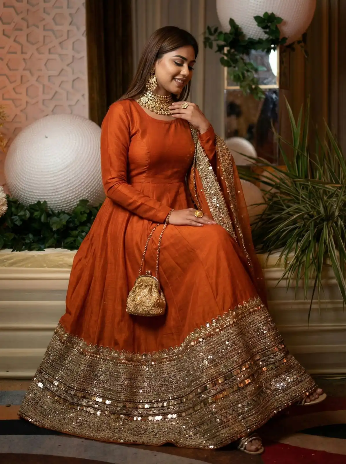 ZSR 3152 Orange Color Roman silk Gown with Embroidery Work & Lace Work. Grab it for ₹2599. Delivery 4-6 Working Days. Shop now. | Bollywood Gowns, Creative Gowns, Designer Gowns, Embroidered Gowns, Gowns, Party Wear Gowns