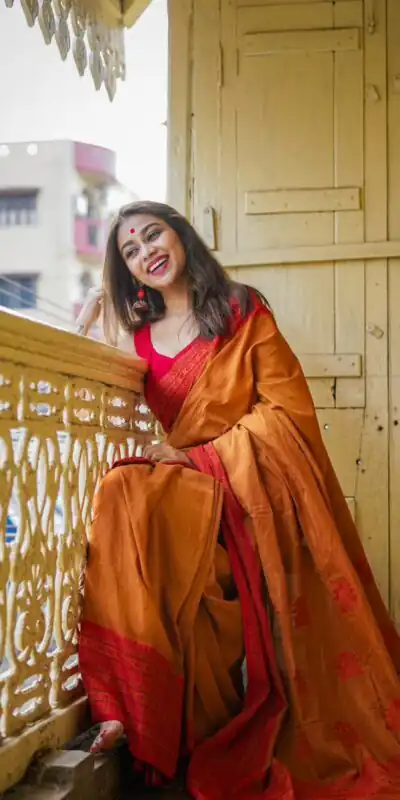 KPR 195 Orange Soft Lilan Slab Weaving Work Saree with Designer Work. Available at ₹1449 only. Delivery 4-6 Working Days. Shop now. | Bollywood Sarees, Creative Sarees, Designer Sarees, Embroidered Sarees, Ethnic Saree, Modern Digital sarees, Party Wear Sarees, Sarees