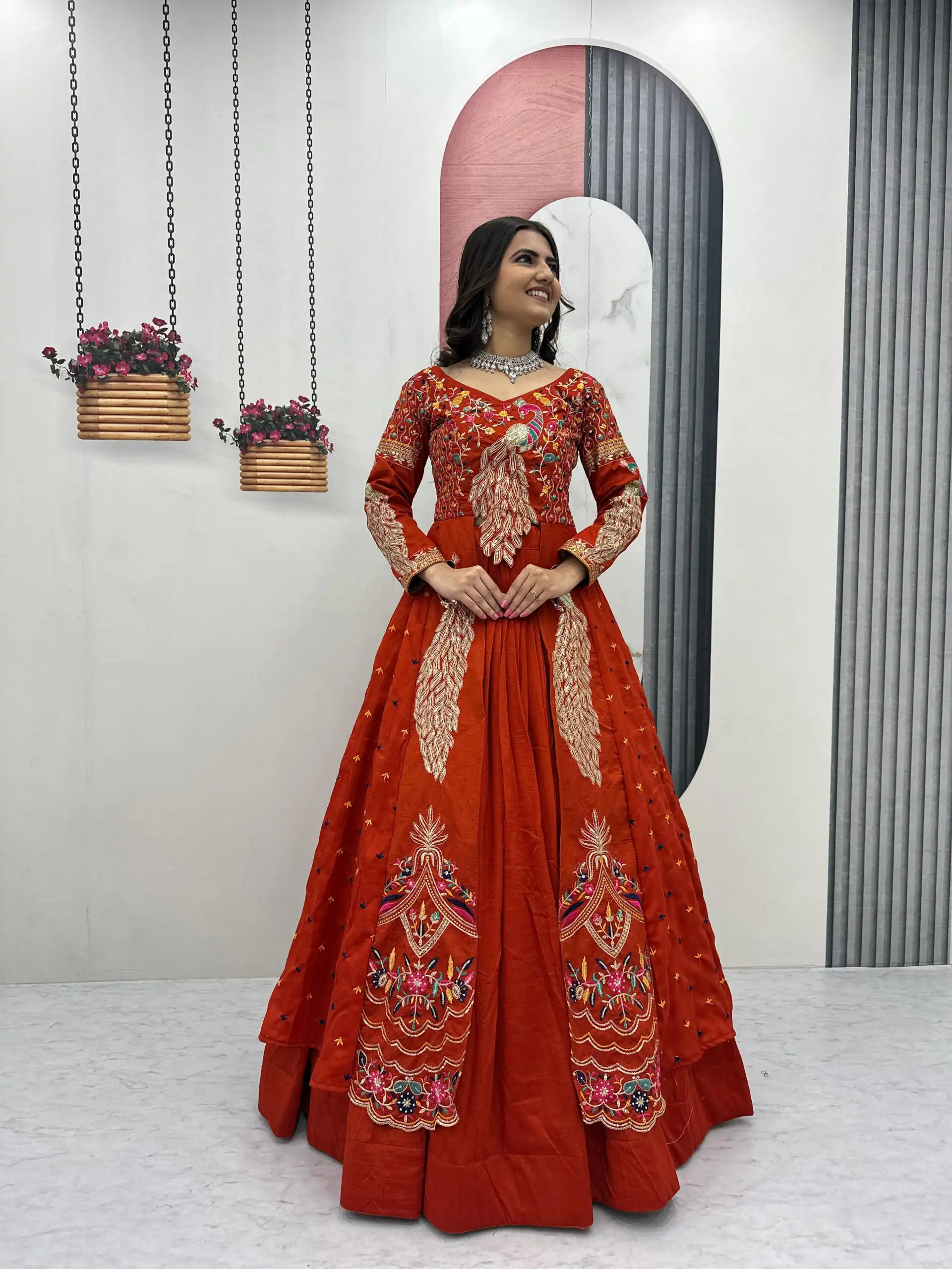 PC 528 Orange Vichitra Sequence Work Lehenga Choli Designer Work. Grab it for ₹2649. Delivery 4-6 Working Days. Shop now. | Bollywood Lehenga, Creative Lehenga, Designer Lehenga, Embroidered Lehenga, Lehenga, Party Wear Lehenga