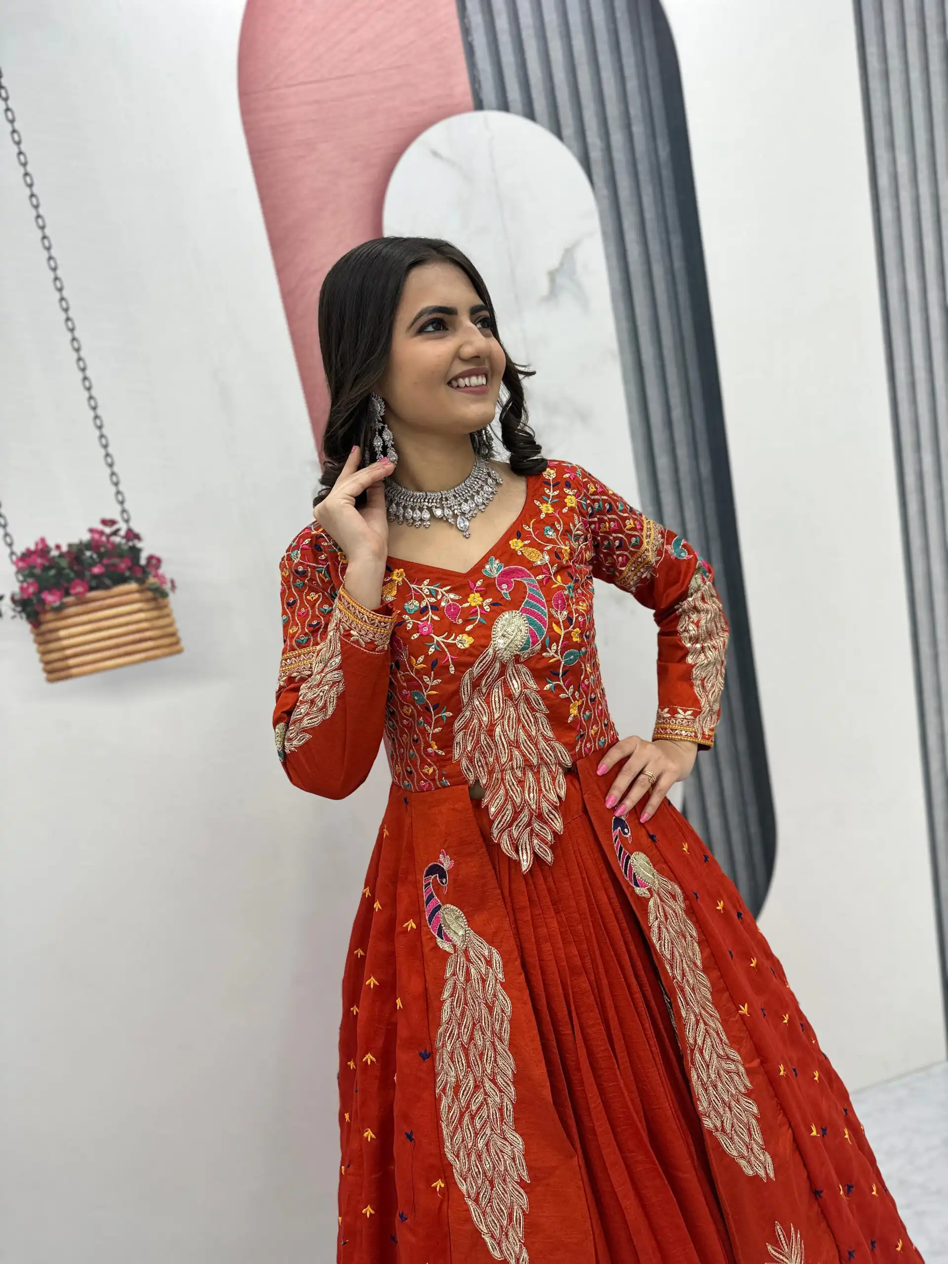 PC 528 Orange Vichitra Sequence Work Lehenga Choli Designer Work. Grab it for ₹2649. Delivery 4-6 Working Days. Shop now. | Bollywood Lehenga, Creative Lehenga, Designer Lehenga, Embroidered Lehenga, Lehenga, Party Wear Lehenga