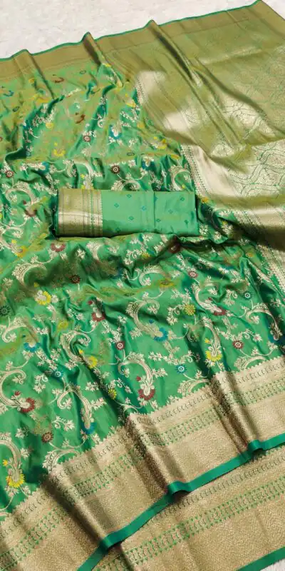 MB 548 Parrot Green Banarasi silk Saree with Zari Work & Lace Work. Wedding, Party, Festive, Now at just ₹1949. Delivery 4-6 Working Days. Shop now. | Bollywood Sarees, Creative Sarees, Designer Sarees, Embroidered Sarees, Ethnic Saree, Modern Digital sarees, Party Wear Sarees, Sarees