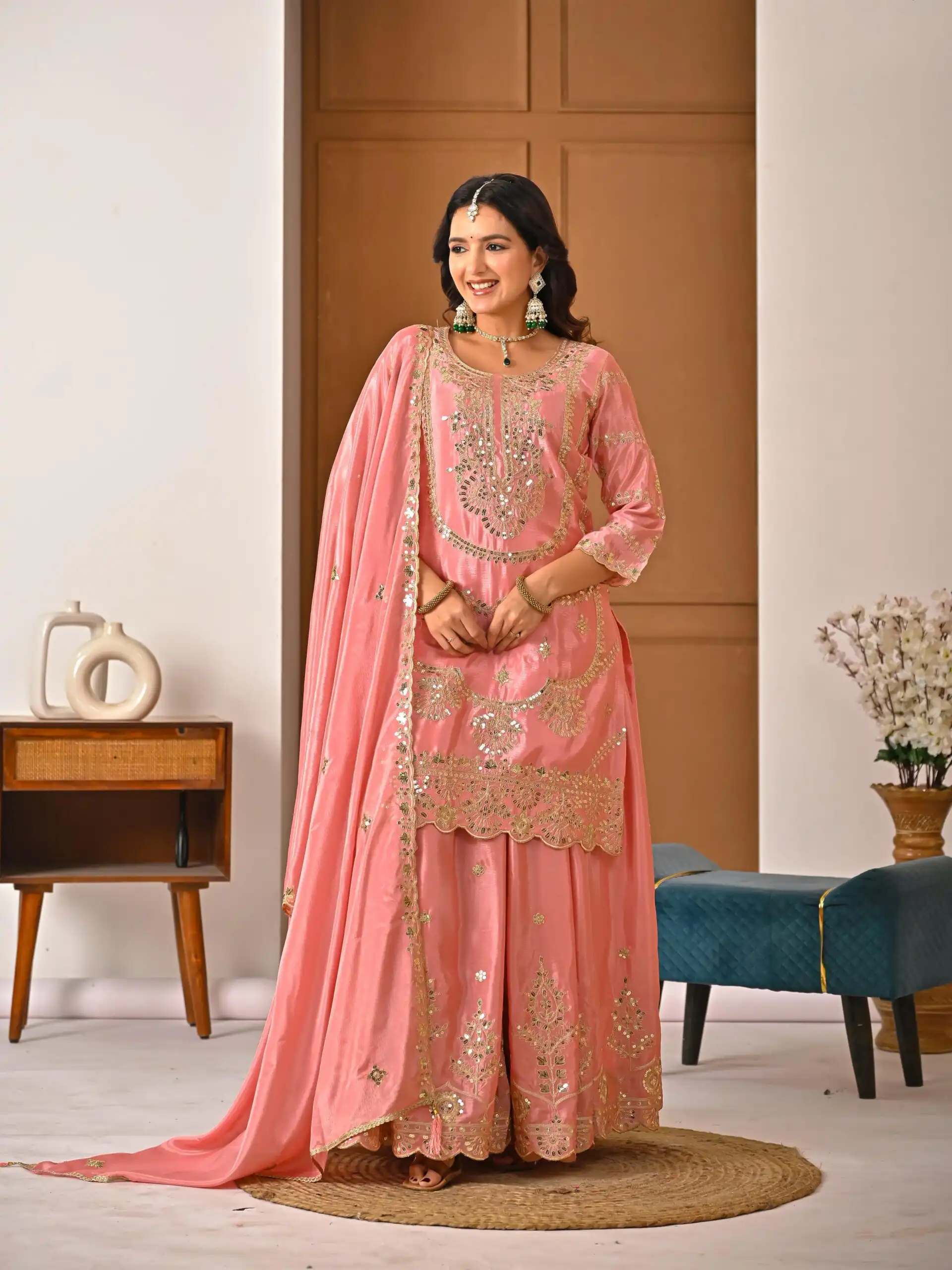 ND 5033 Peach Chinon Silk Salwar Suit with Embroidery Work & Lace Work. Affordable Price ₹2149. Delivery 4-6 Working Days. Shop now. | Jump Suits, Straight Suits, Casual Suits, Creative suits, Designer Suits, Palazzo Suits, Party Wear Suits, Patiala Suits, Salwar suit